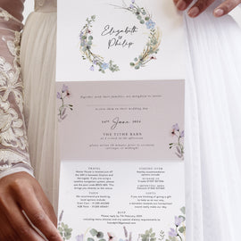 Periwinkle Wreath 3 Fold Concertina Wedding Invitation
