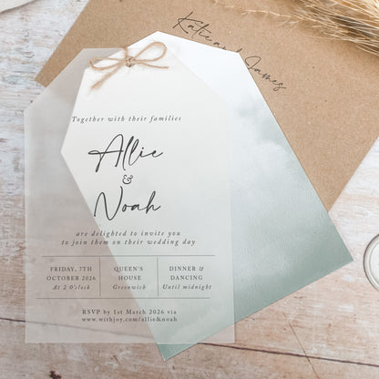 Sage Green Vellum Tag Wedding Invitation