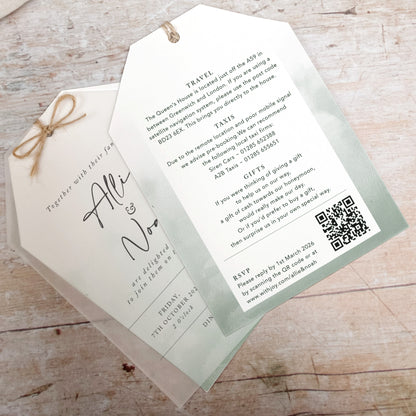 Sage Green Vellum Tag Wedding Invitation