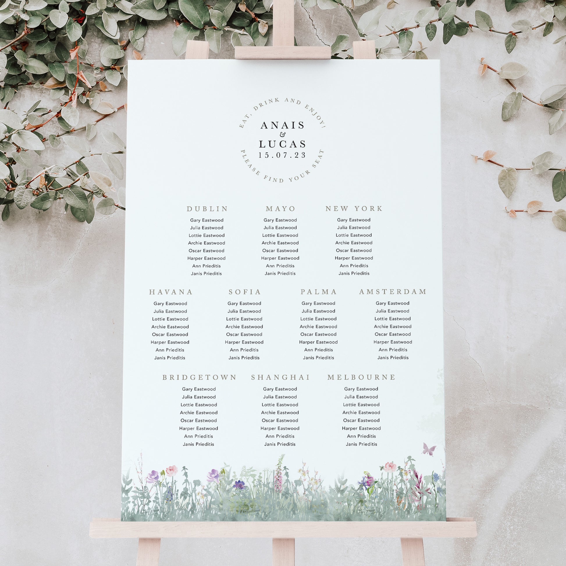 wedding table plan for a minamalist style wedding