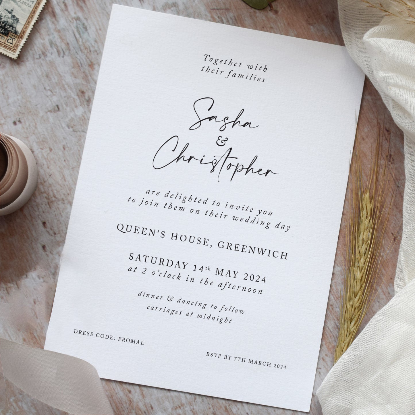 Simple Flat Wedding Invitation & RSVP Cards