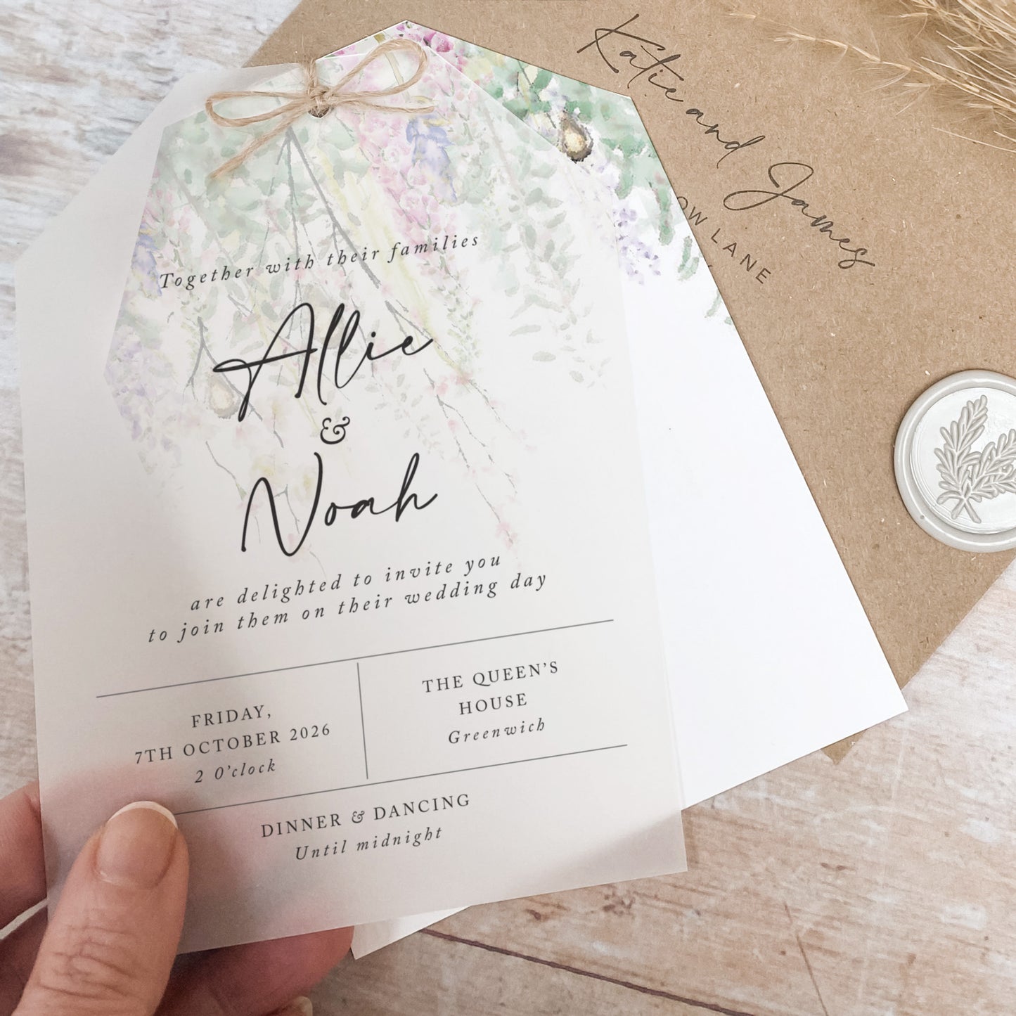 Whimsical Spring Vellum Tag Wedding Invitation