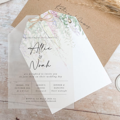 Whimsical Spring Vellum Tag Wedding Invitation