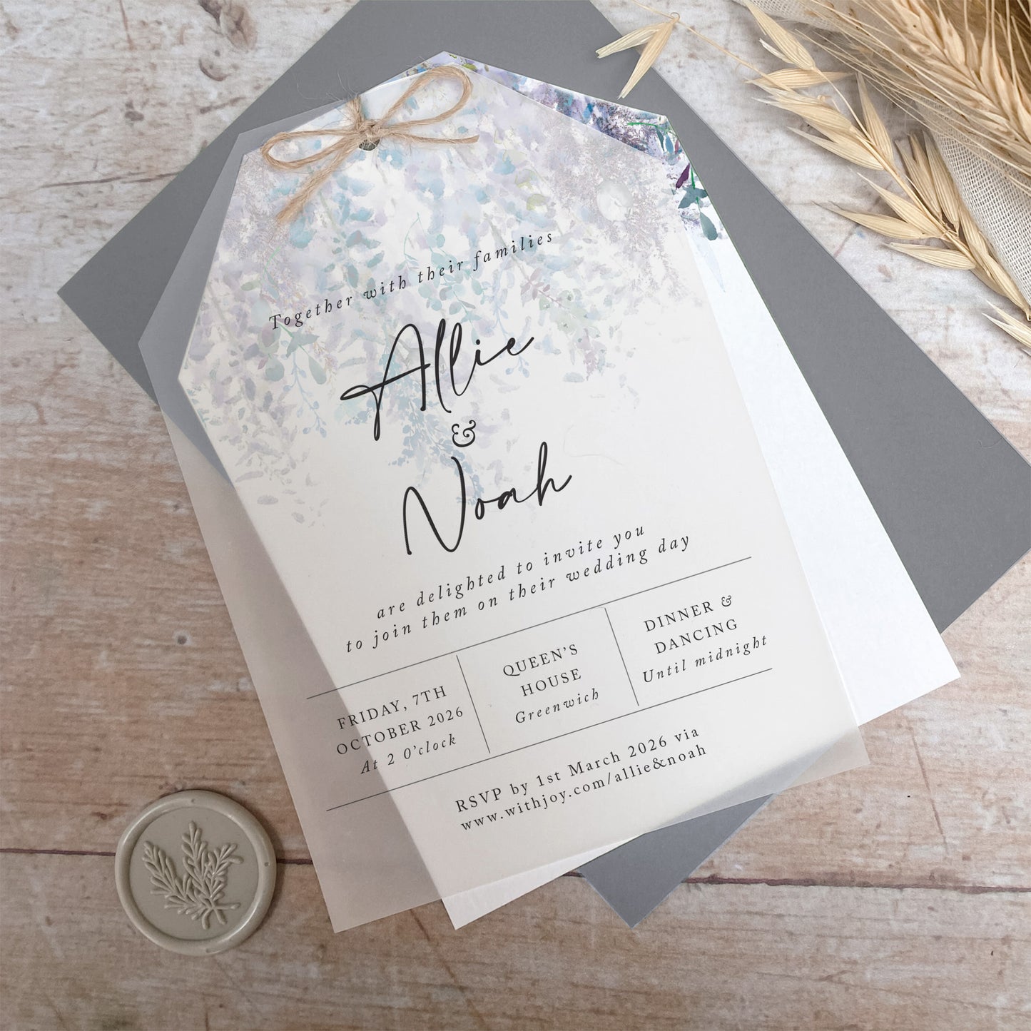 Whimsical Winter Vellum Tag Wedding Invitation