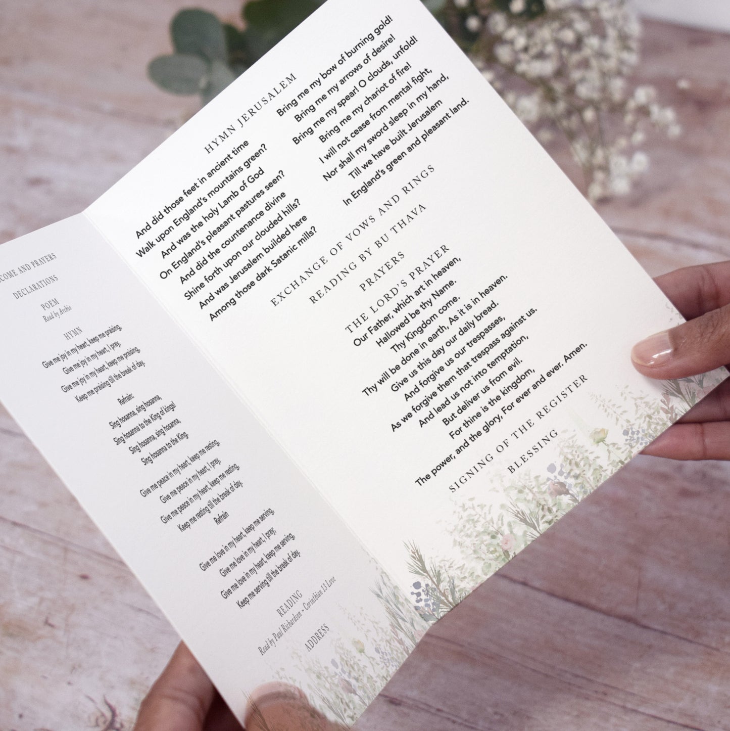 4 PAGE 'Whimsical Barn' Wedding Order of Service Booklet