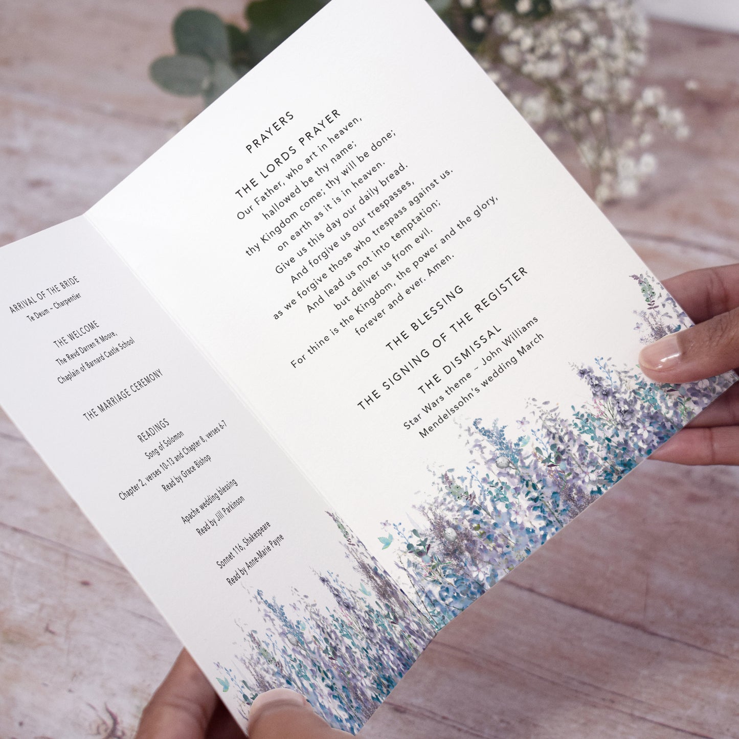 4 PAGE 'Whimsical Winter' Wedding Order of Service Booklet