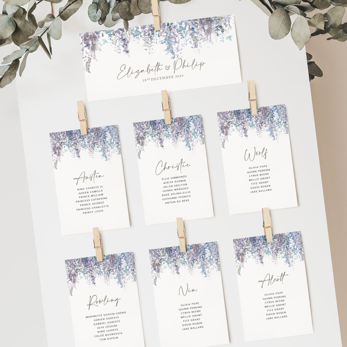 Whimsical Winter Wedding Seating Plan Cards