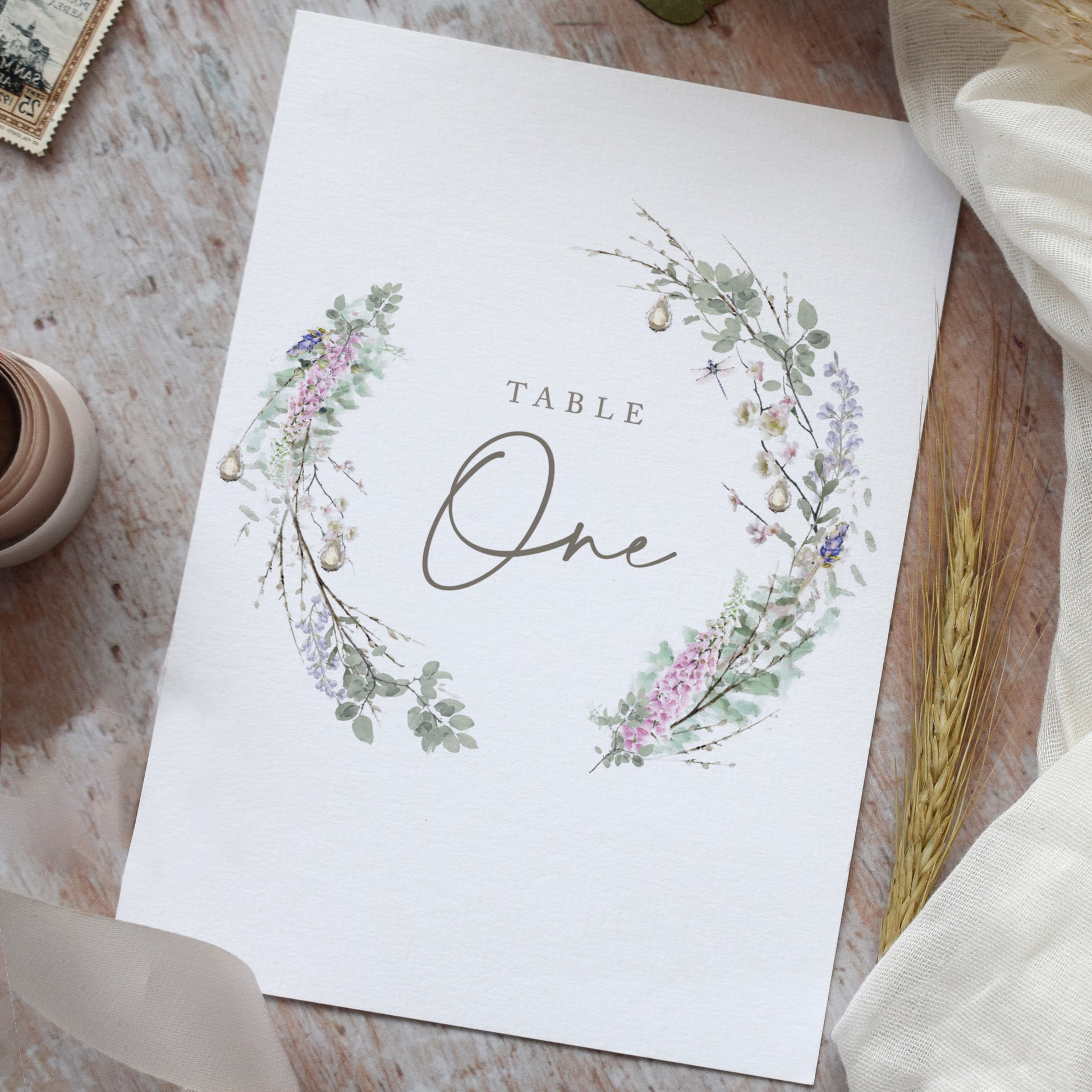 wedding table number cards for a boho wedding