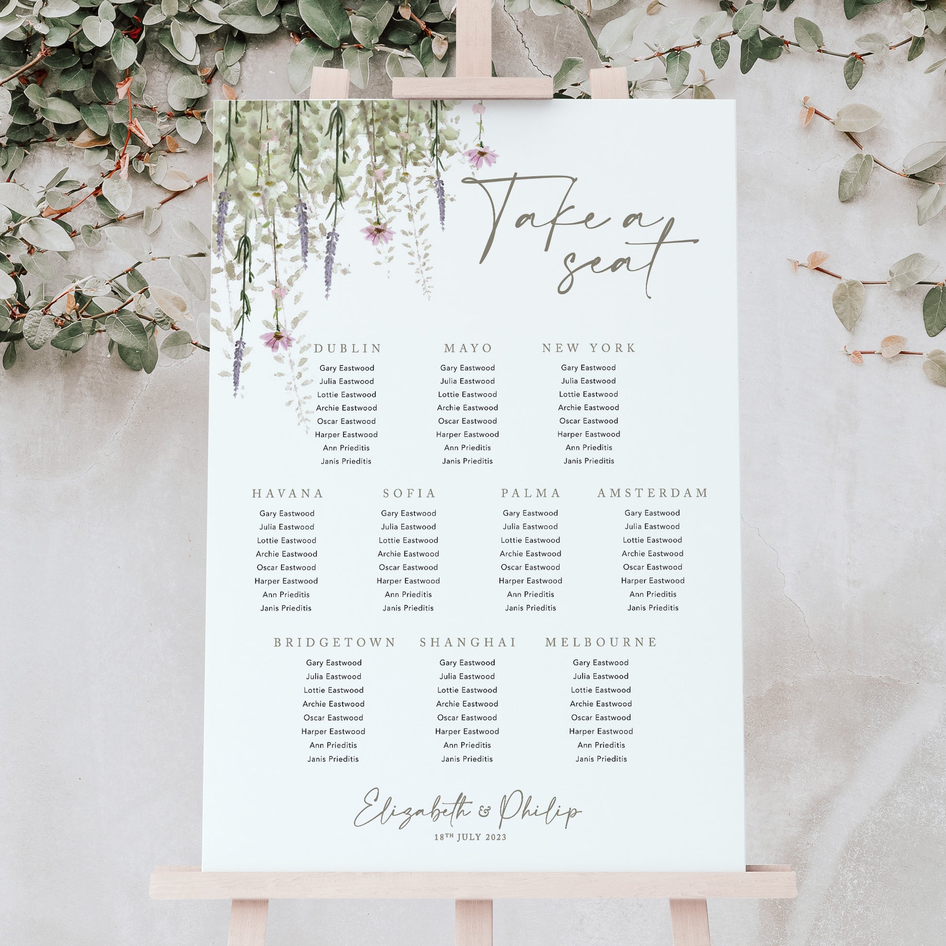 seating chart for a spring wedding