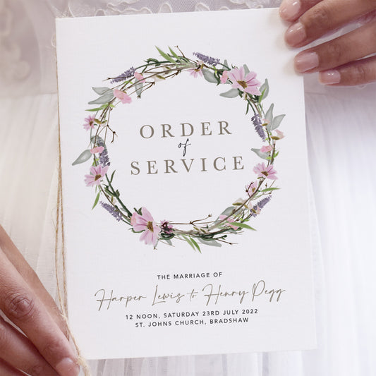 8 PAGE 'Whisper Wreath' Wedding Order of Service Booklet