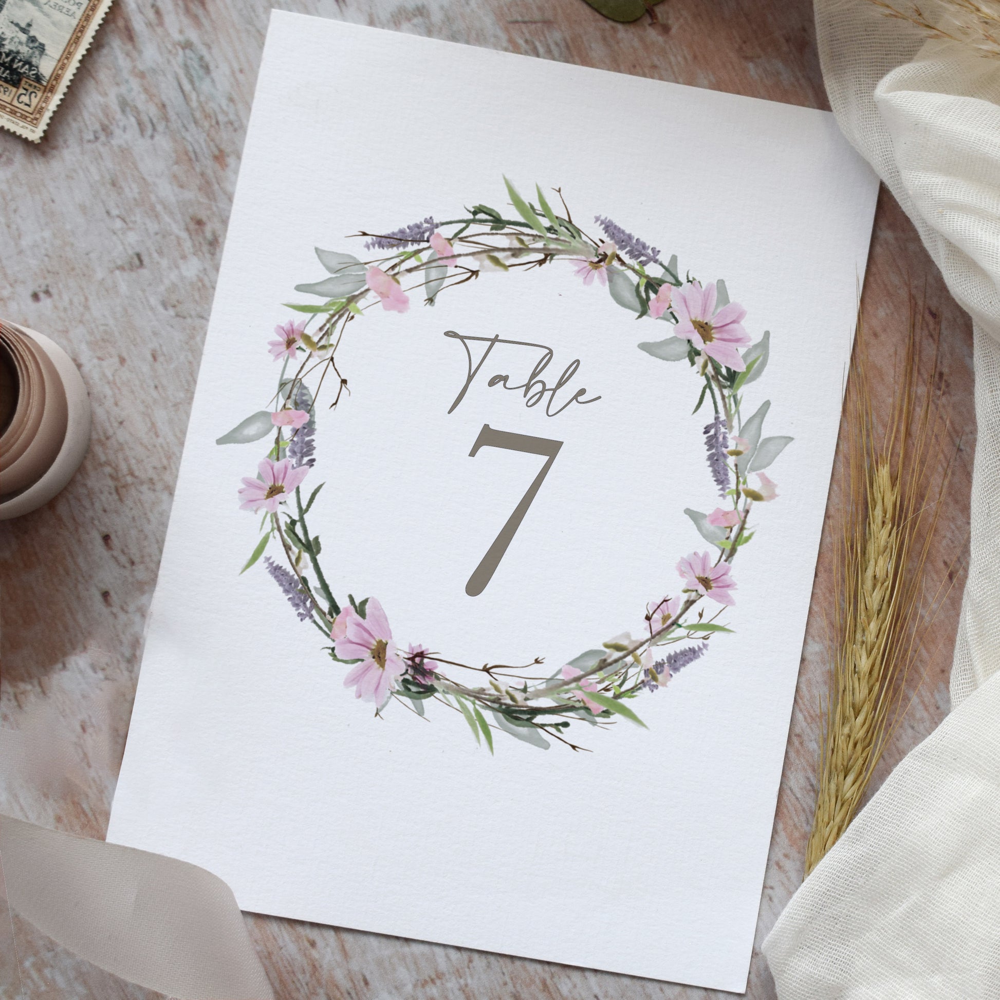 wedding table number cards for a rustic wedding
