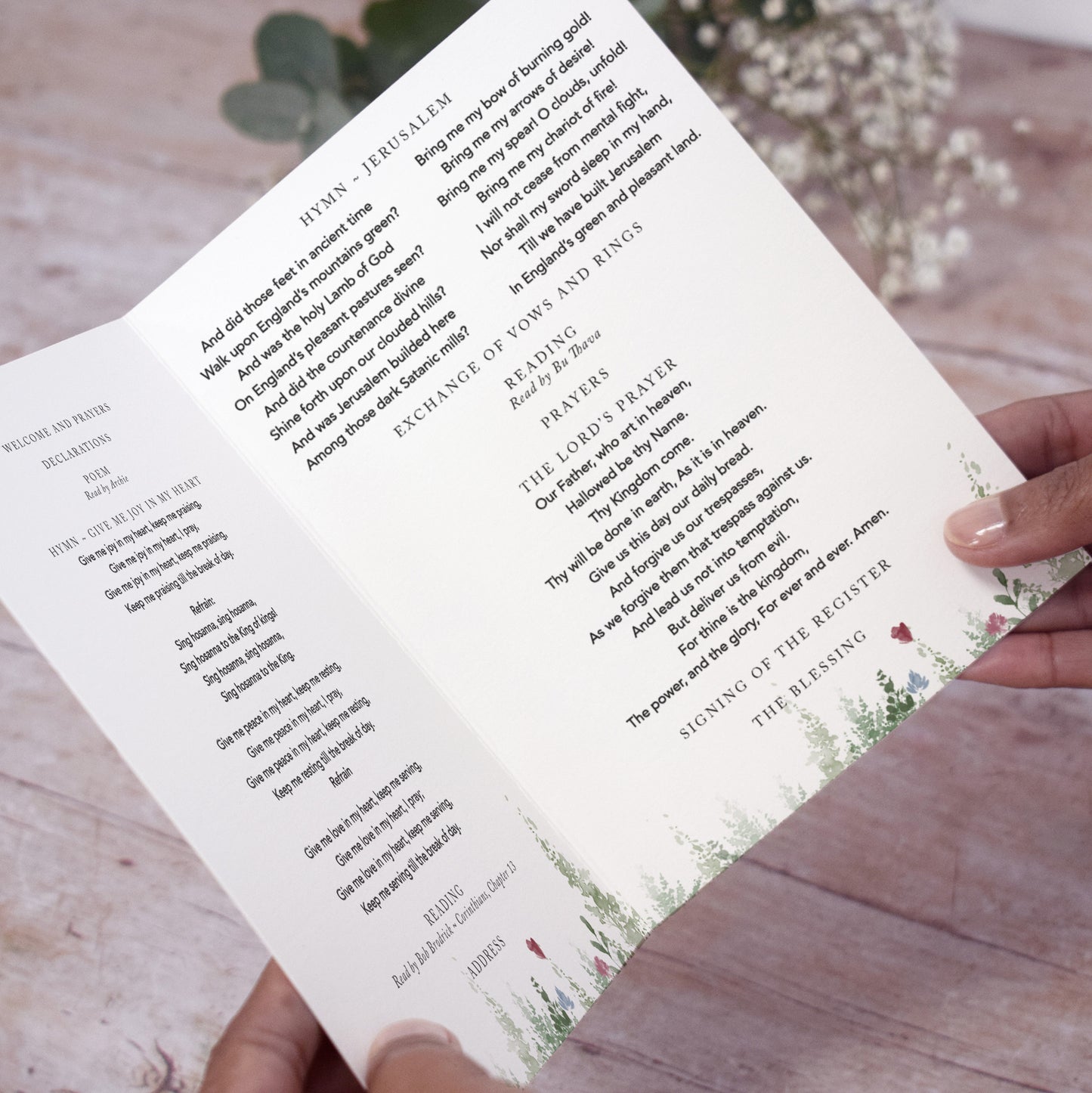 4 PAGE 'Wildflower' Wedding Order of Service Booklet