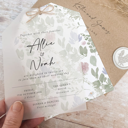 Wildflower Vellum Tag Wedding Invitation