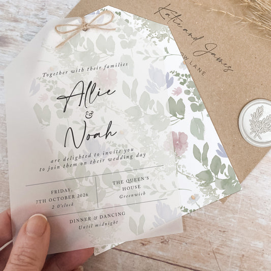 Wildflower Vellum Tag Wedding Invitation