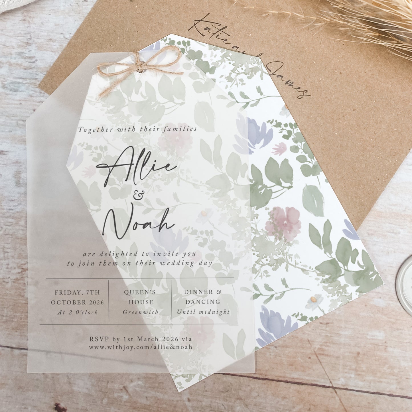 Wildflower Vellum Tag Wedding Invitation