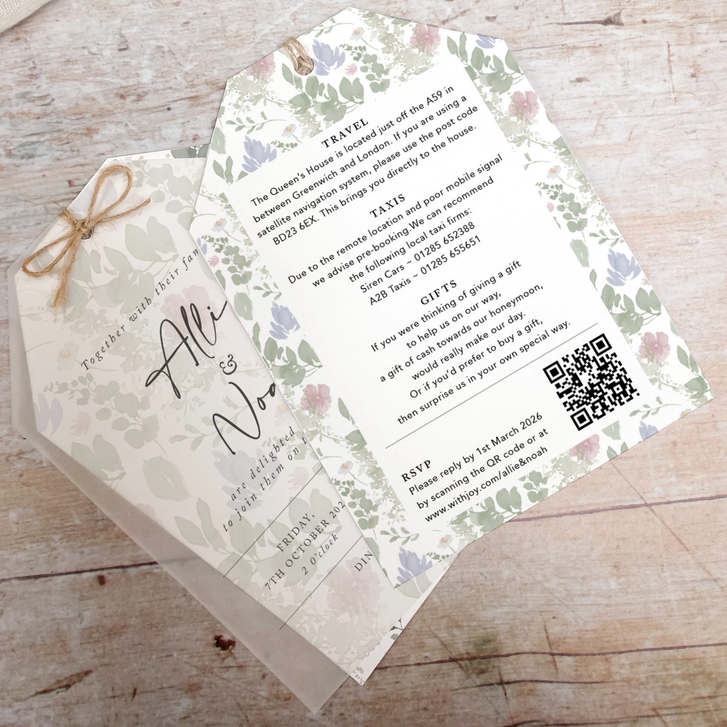 Wildflower Vellum Tag Wedding Invitation