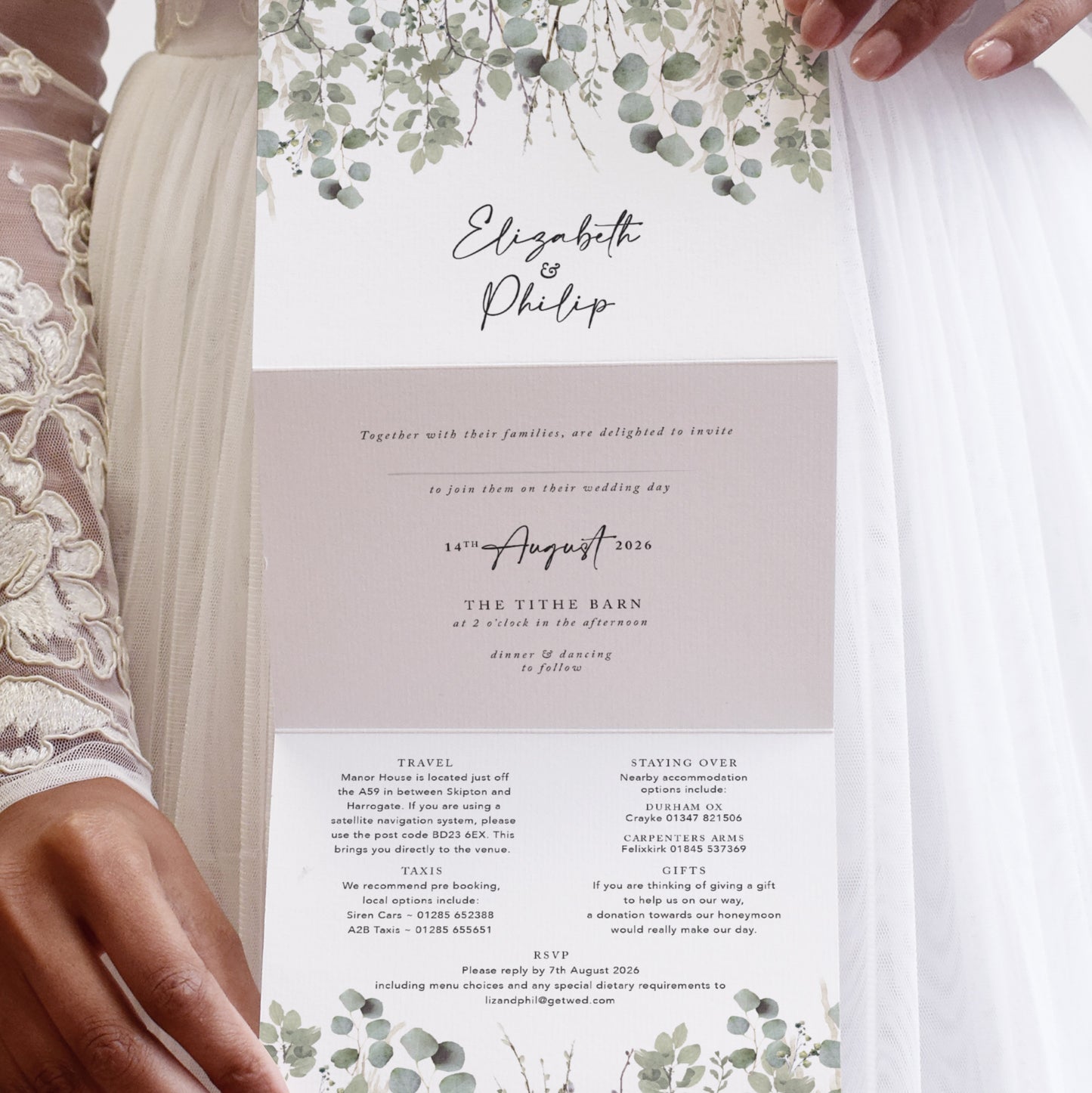 Willow 3 fold Concertina Wedding Invitation