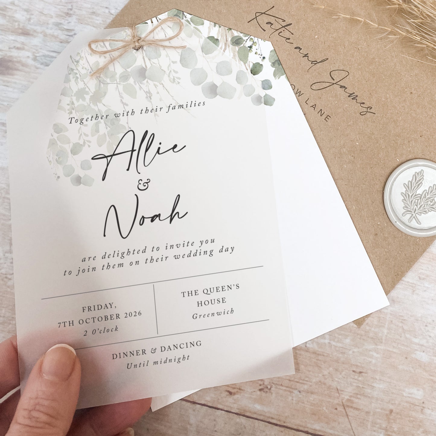 Willow Foliage Vellum Tag Wedding Invitation