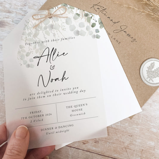 Willow Foliage Vellum Tag Wedding Invitation