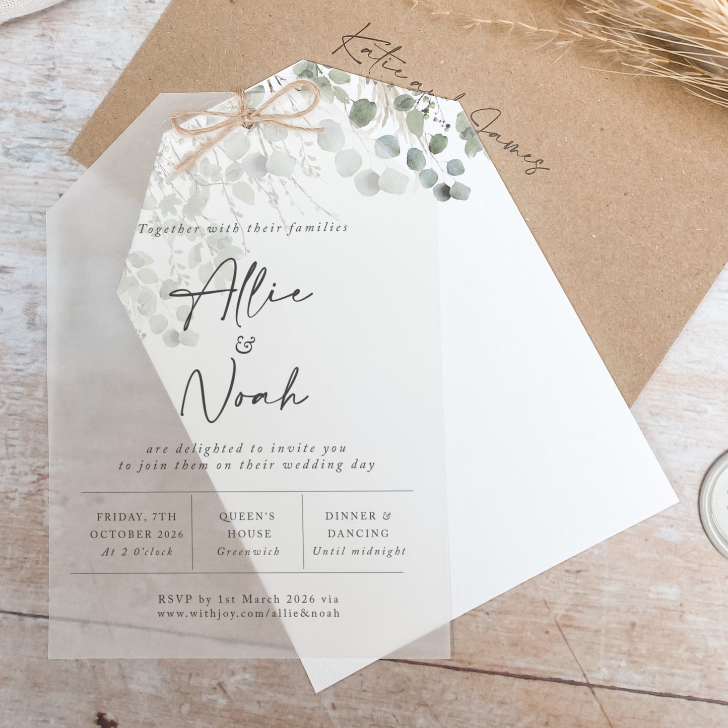 Willow Foliage Vellum Tag Wedding Invitation