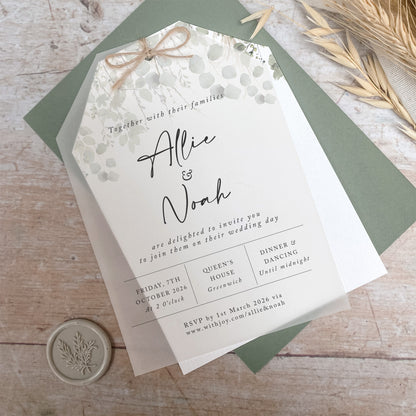 Willow Foliage Vellum Tag Wedding Invitation