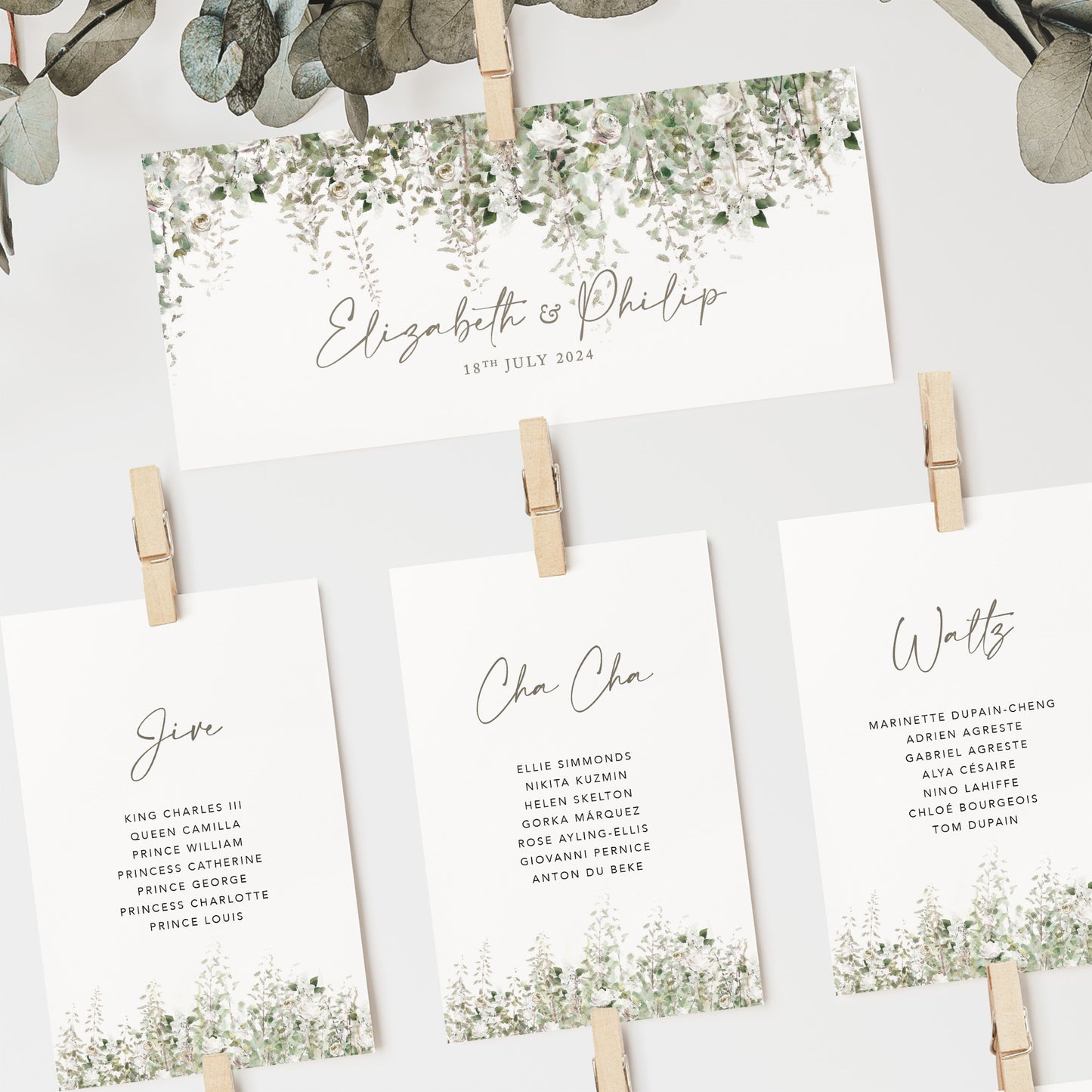 Whimsical Windsor Wedding Seating Plan Cards