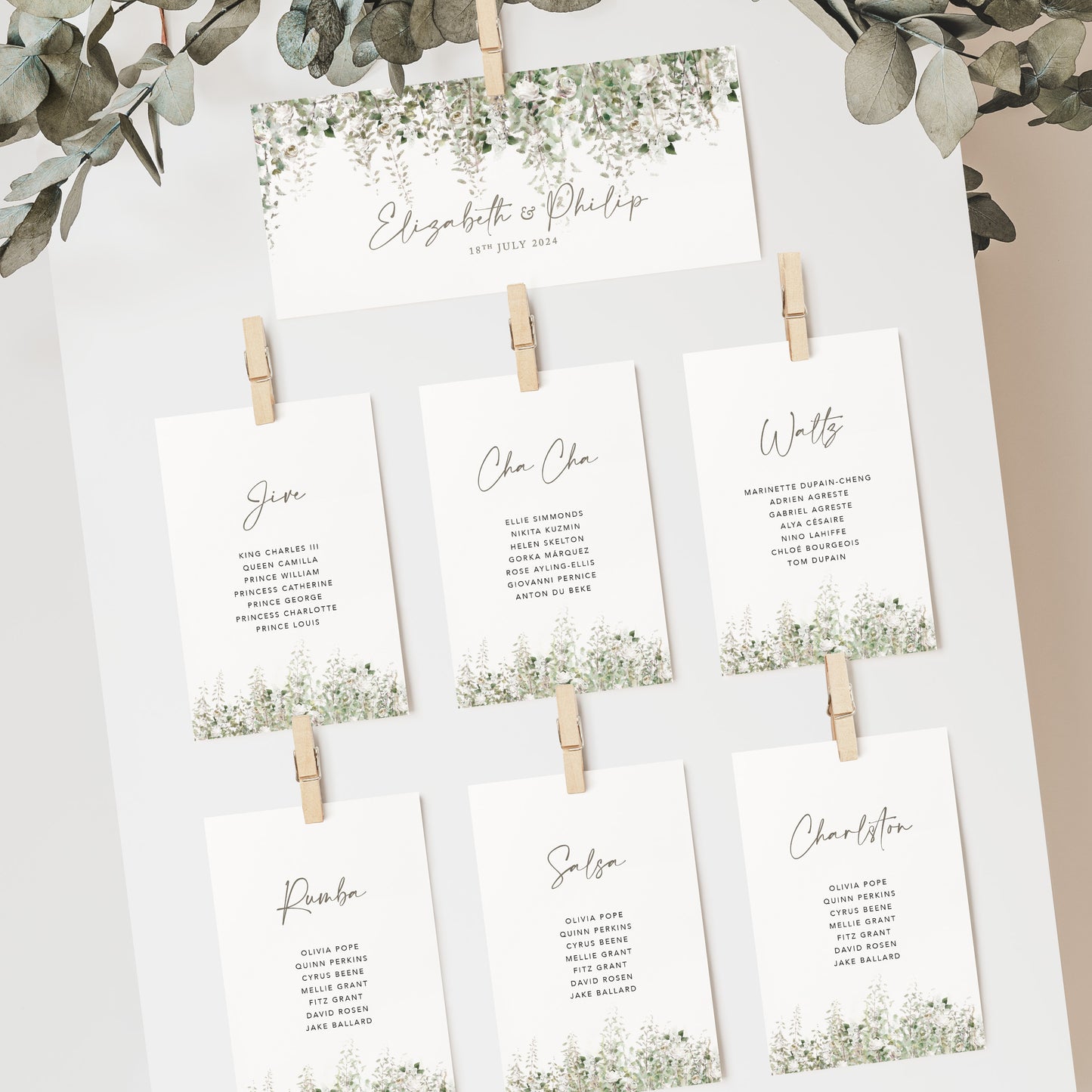 Whimsical Windsor Wedding Seating Plan Cards