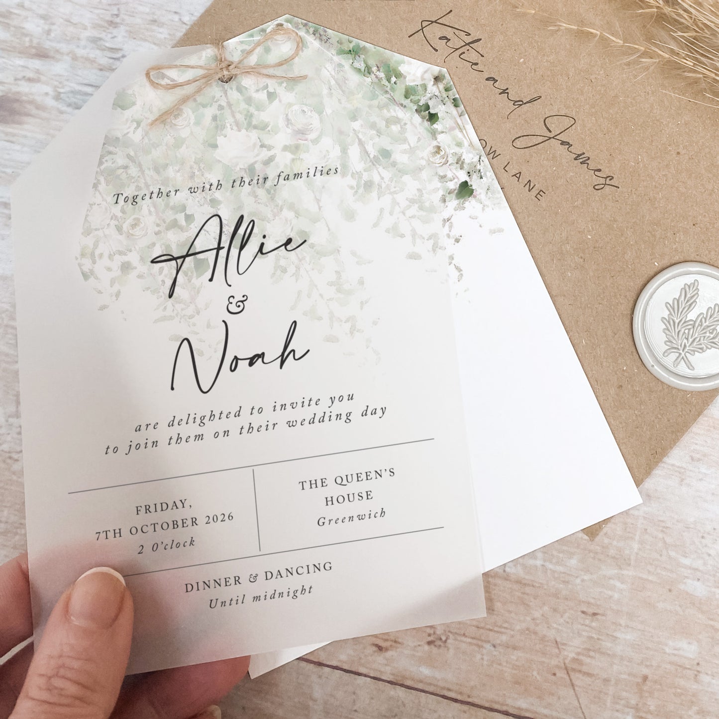 Whimsical Windsor Vellum Tag Wedding Invitation