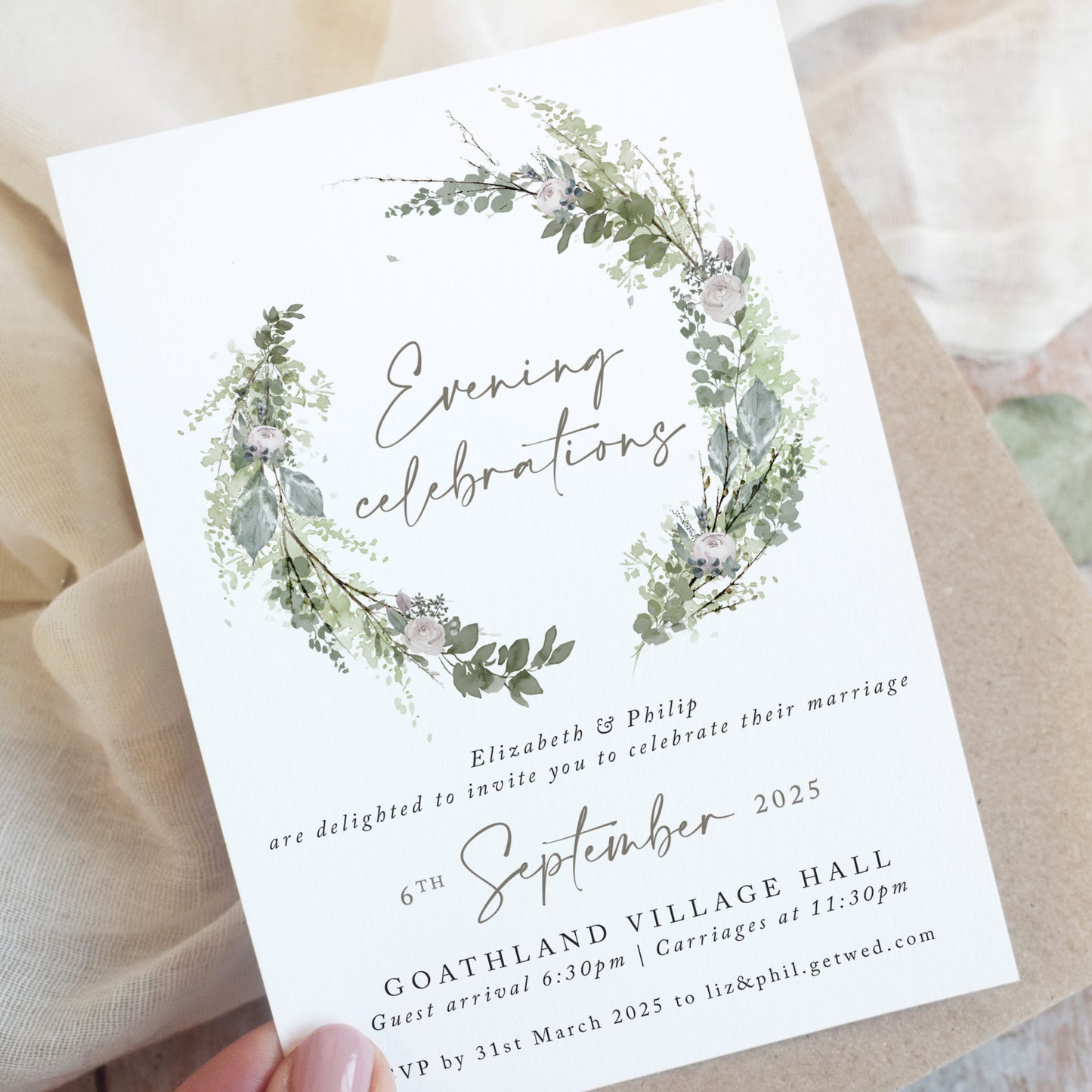 Windsor Wreath Evening Wedding Invitations