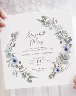 Winter Wreath Square Wedding Invitation