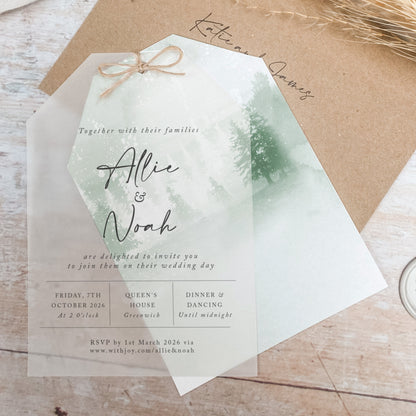 Winter Green Vellum Tag Wedding Invitation