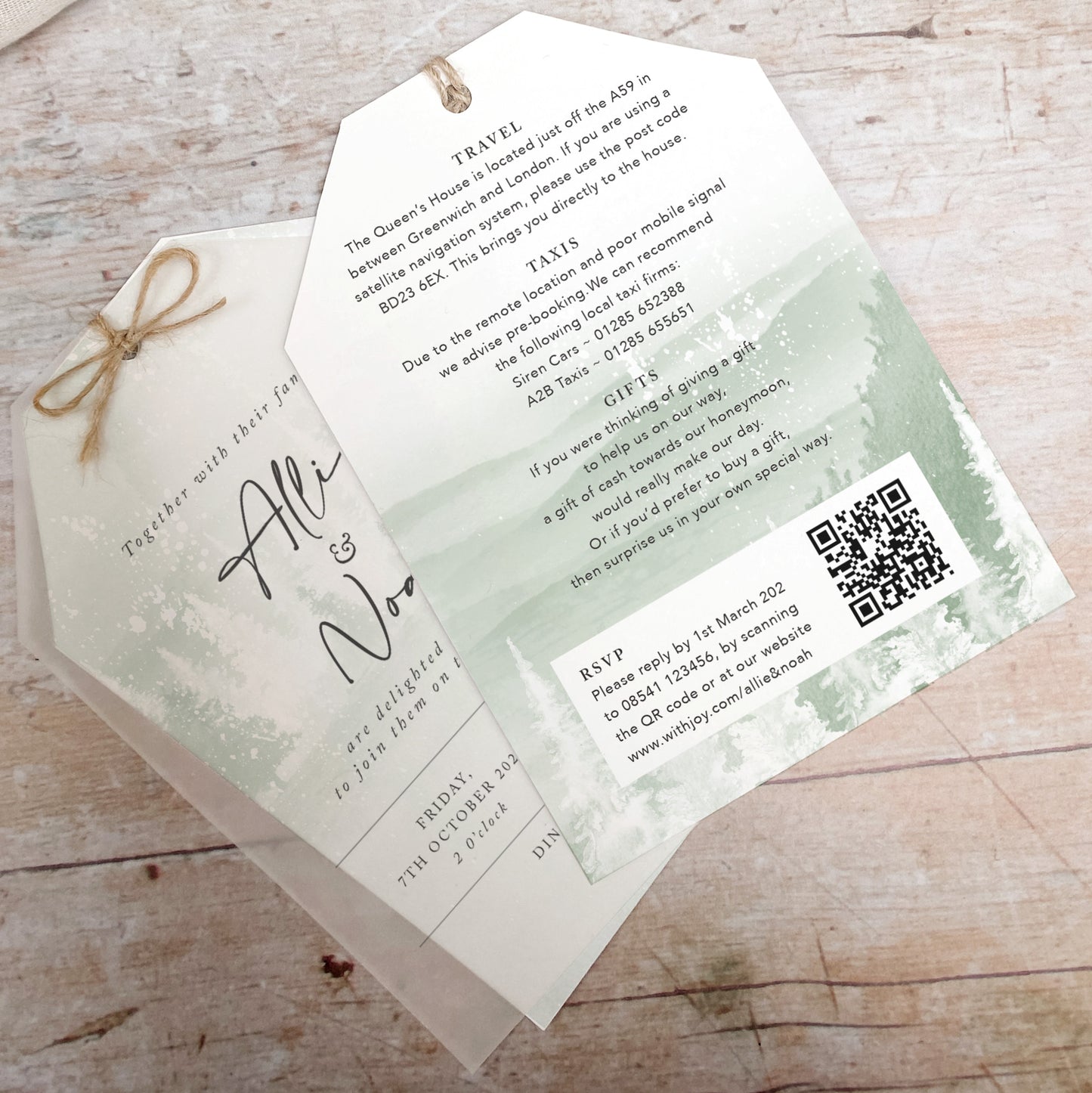 Winter Green Vellum Tag Wedding Invitation