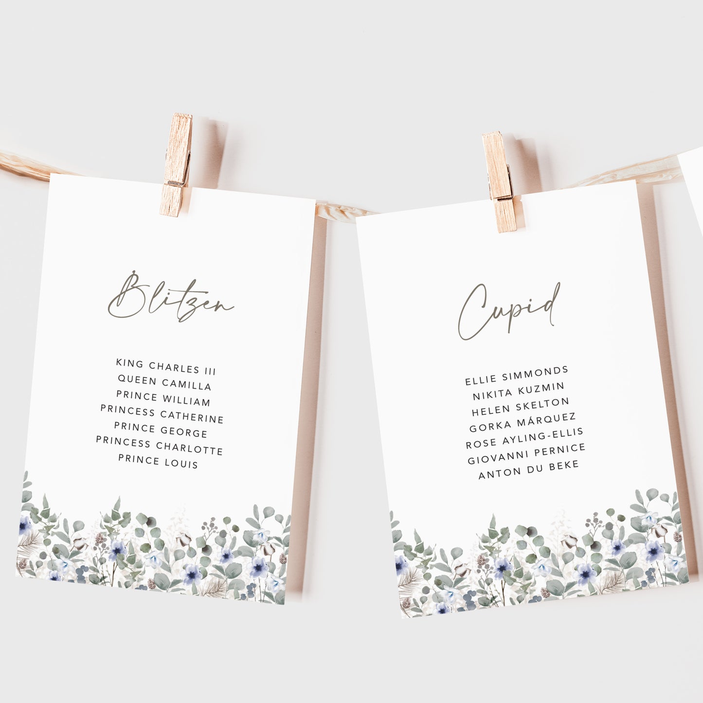 Winter Foliage Wedding Seating Plan Cards