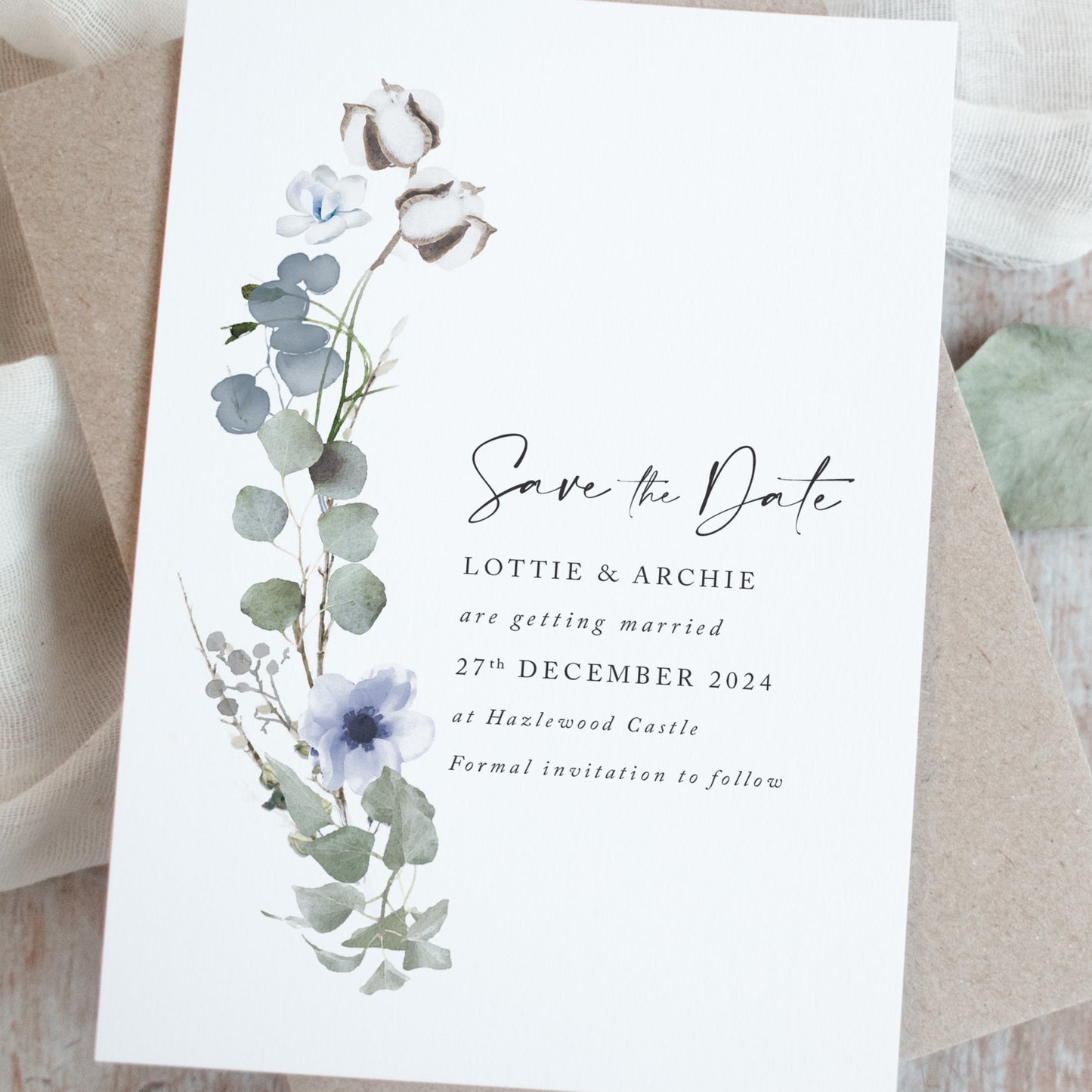 Winter Floral Wedding Save the Date Cards