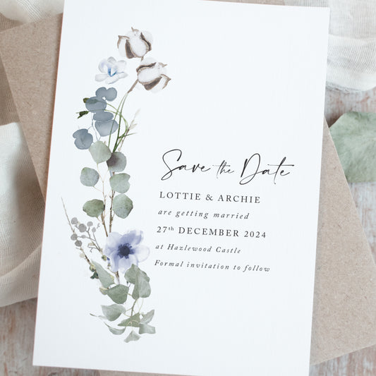 Winter Floral Wedding Save the Date Cards
