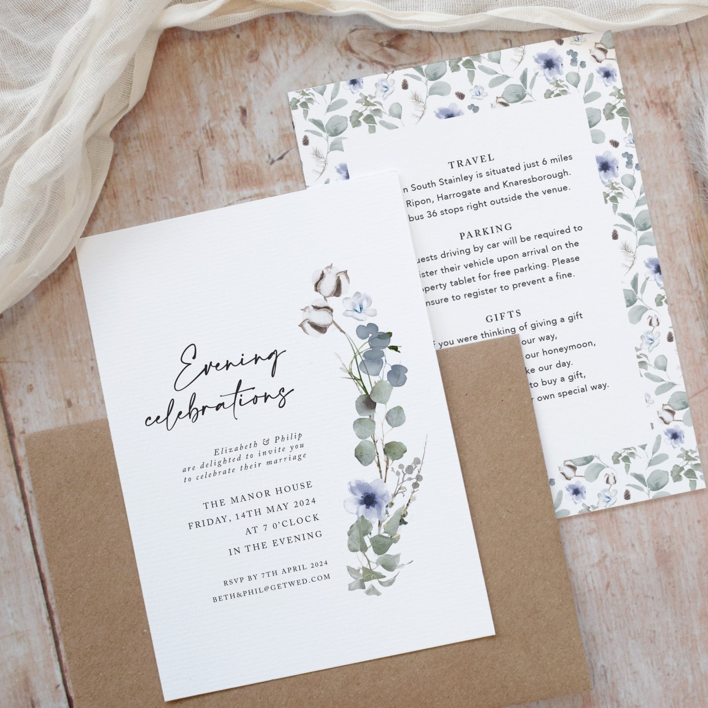 Winter Floral Evening Wedding Invitations