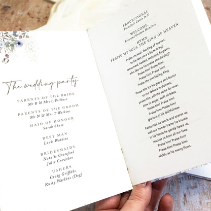 8 PAGE 'Winter Foliage' Wedding Order of Service Booklet