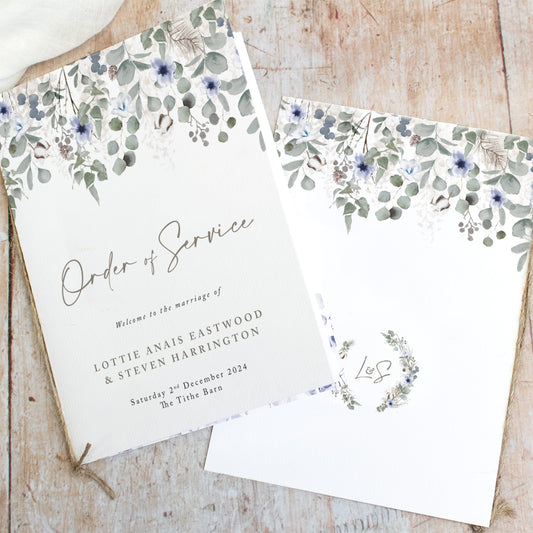8 PAGE 'Winter Foliage' Wedding Order of Service Booklet
