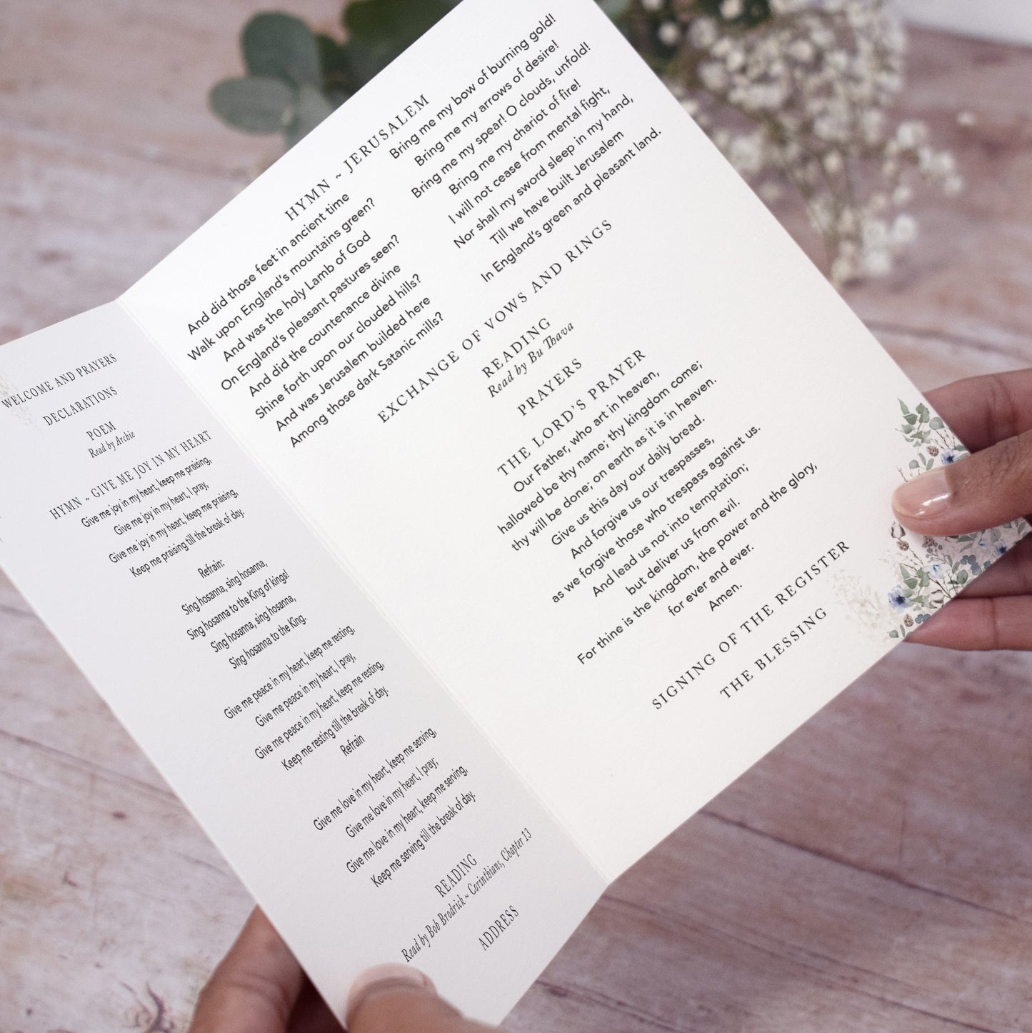 4 PAGE 'Winter Wreath' Wedding Order of Service Booklet