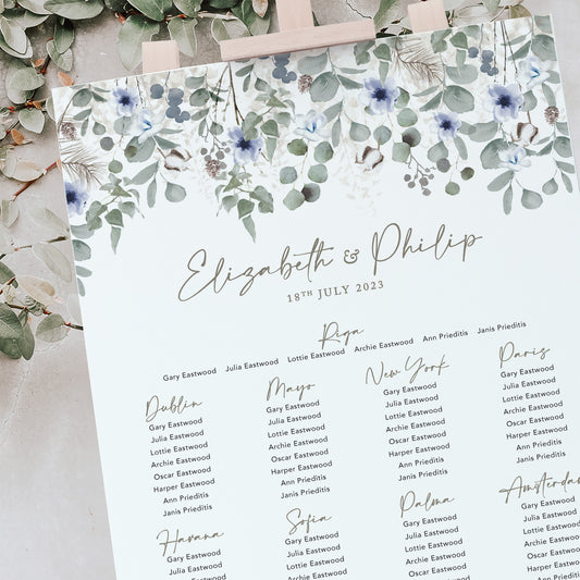 Table plan for a winter wedding