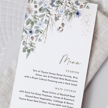 Winter Foliage Wedding Menu Cards