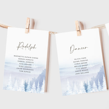 Winter Wedding Seating Plan Cards