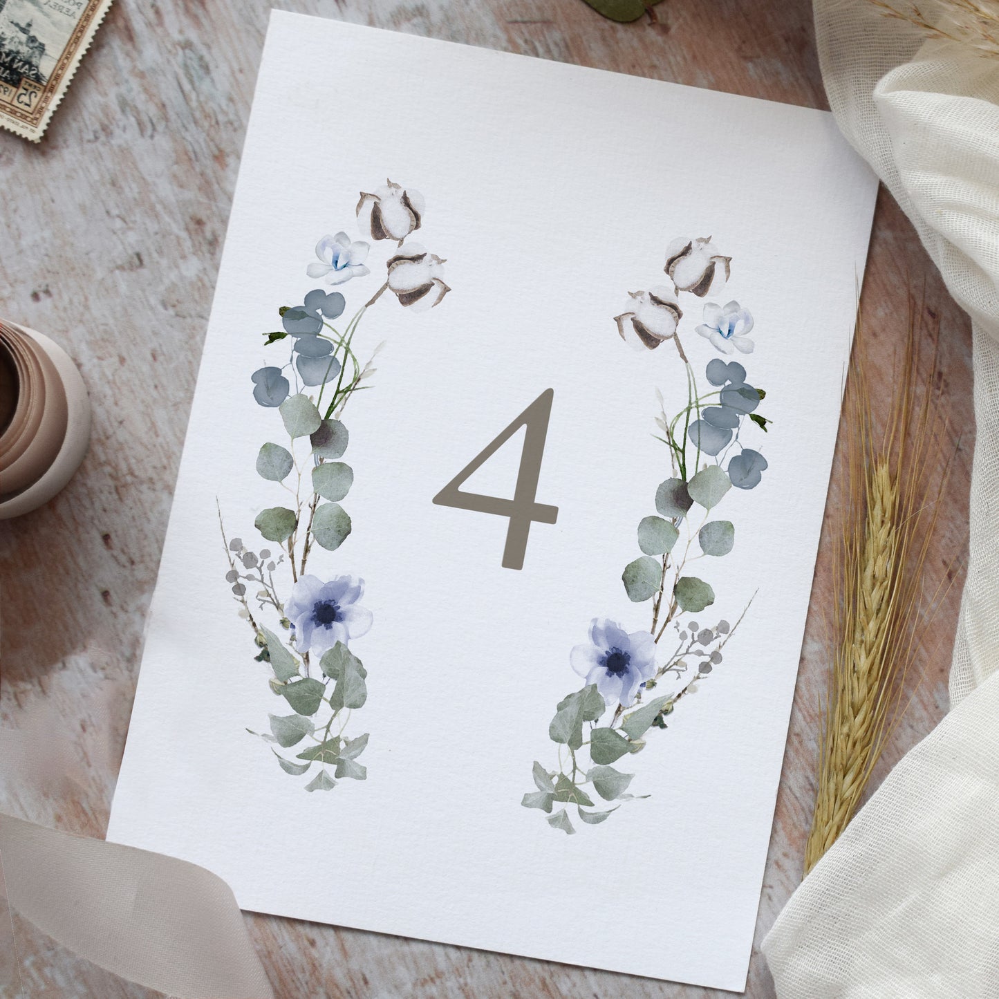 Winter Floral Wedding Table Number Cards
