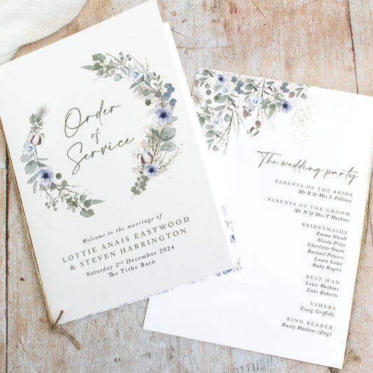 8 PAGE 'Winter Wreath' Wedding Order of Service Booklet