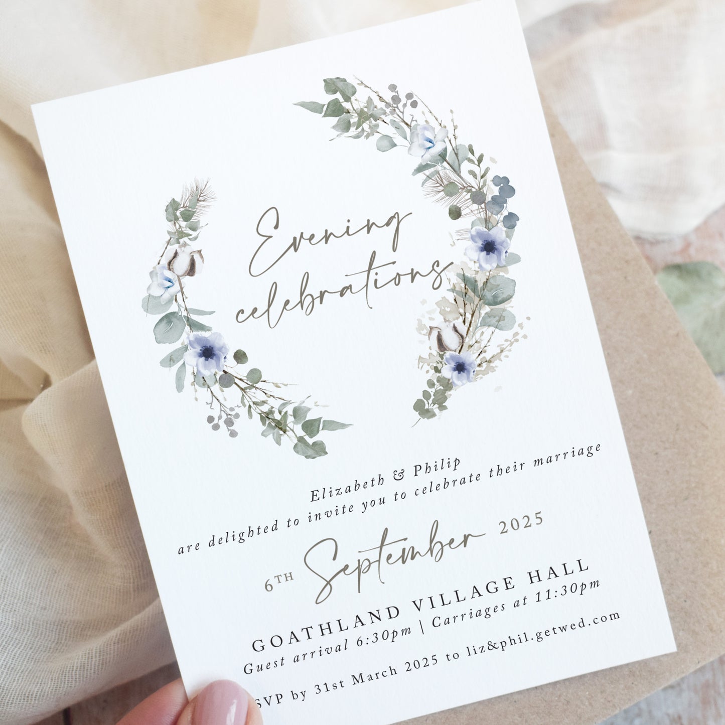 Winter Wreath Evening Wedding Invitations