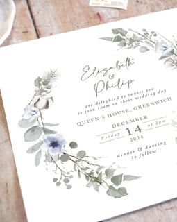 Winter Wreath Square Wedding Invitation