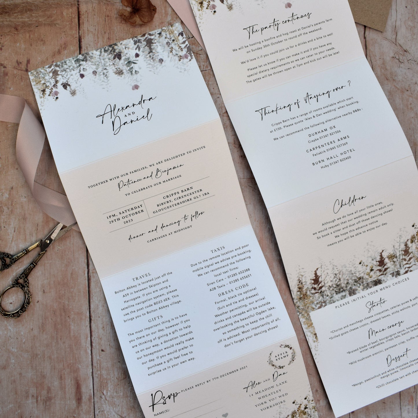 Concertina wedding invitations for an Autumn wedding