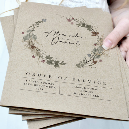 8 PAGE 'Autumn Kraft' Wedding Order of Service Booklet