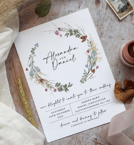 Autumn Wreath Flat Wedding Invitation
