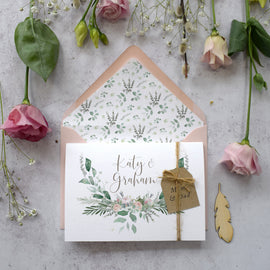 'Foliage Blush' concertina wedding invitations